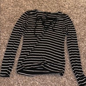 Lace up black and white striped long sleeve top